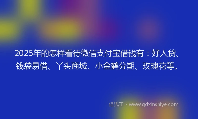 2025年的怎样看待微信支付宝借钱有：好人贷、钱袋易借、丫头商城、小金鹤分期、玫瑰花等。