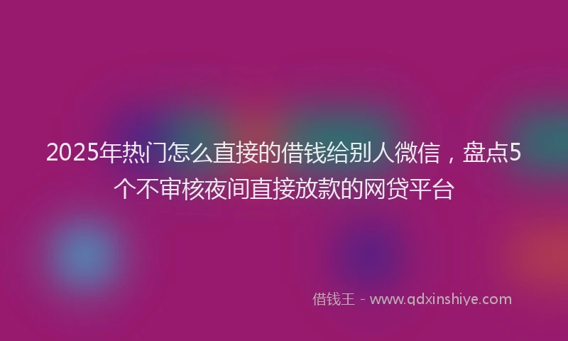 2025年热门怎么直接的借钱给别人微信，盘点5个不审核夜间直接放款的网贷平台