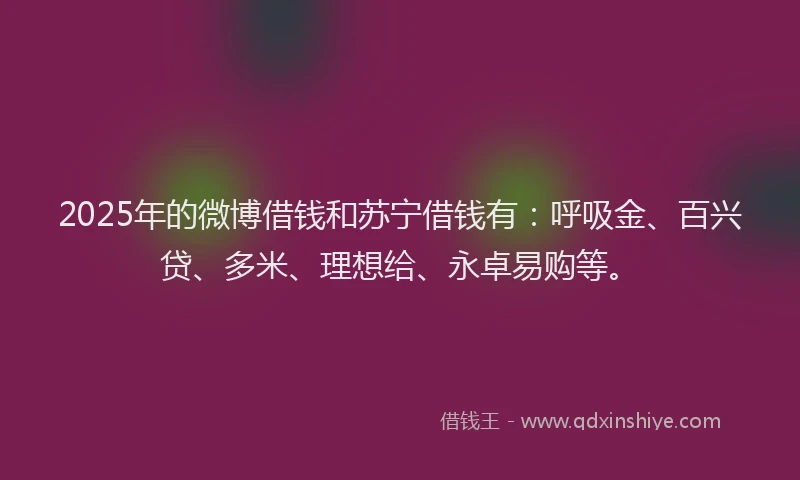 2025年的微博借钱和苏宁借钱有：呼吸金、百兴贷、多米、理想给、永卓易购等。