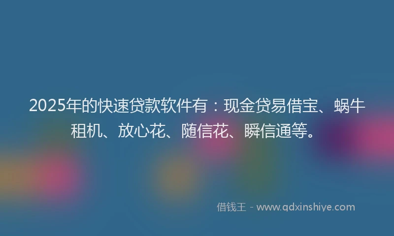 2025年的快速贷款软件有：现金贷易借宝、蜗牛租机、放心花、随信花、瞬信通等。