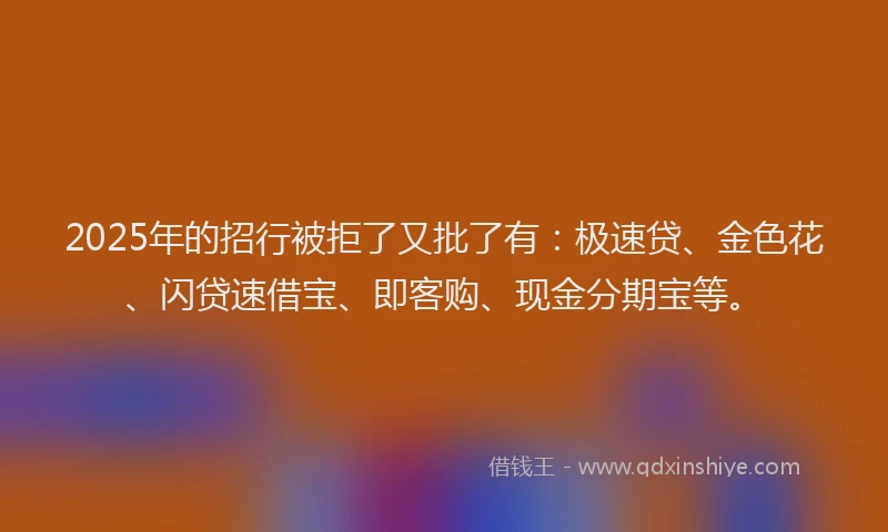 2025年的招行被拒了又批了有：极速贷、金色花、闪贷速借宝、即客购、现金分期宝等。