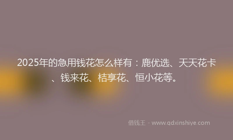 2025年的急用钱花怎么样有：鹿优选、天天花卡、钱来花、桔享花、恒小花等。