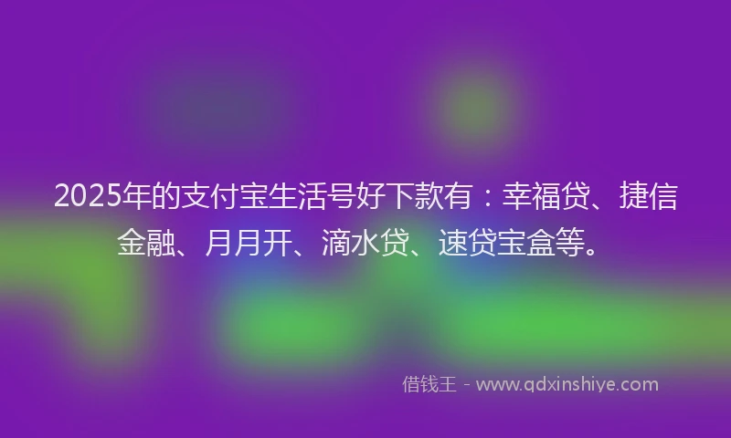 2025年的支付宝生活号好下款有：幸福贷、捷信金融、月月开、滴水贷、速贷宝盒等。