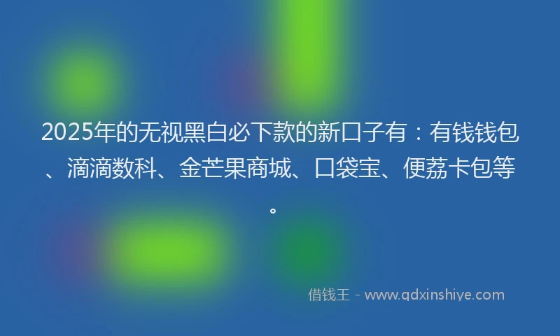 2025年的无视黑白必下款的新口子有：有钱钱包、滴滴数科、金芒果商城、口袋宝、便荔卡包等。