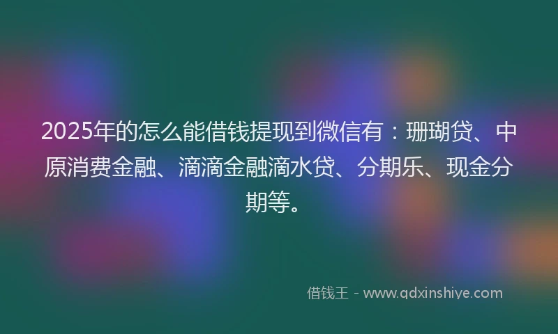2025年的怎么能借钱提现到微信有：珊瑚贷、中原消费金融、滴滴金融滴水贷、分期乐、现金分期等。