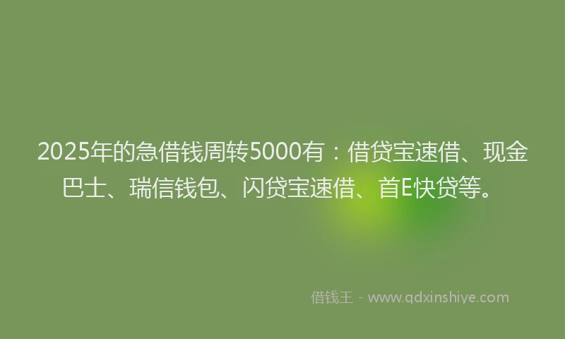 2025年的急借钱周转5000有：借贷宝速借、现金巴士、瑞信钱包、闪贷宝速借、首E快贷等。