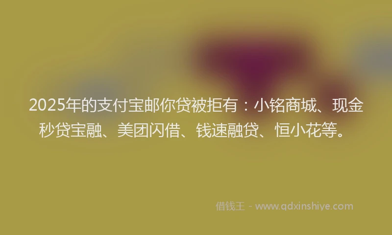 2025年的支付宝邮你贷被拒有：小铭商城、现金秒贷宝融、美团闪借、钱速融贷、恒小花等。