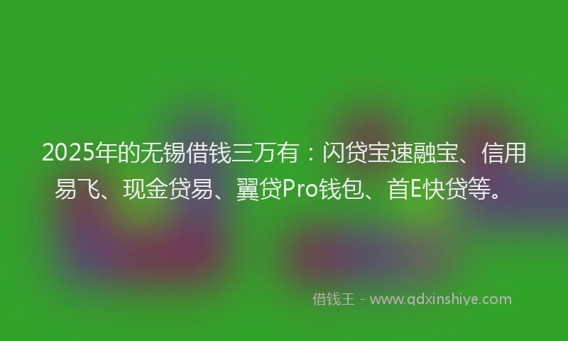 2025年的无锡借钱三万有：闪贷宝速融宝、信用易飞、现金贷易、翼贷Pro钱包、首E快贷等。