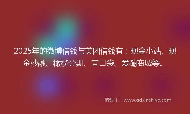 2025年的微博借钱与美团借钱有：现金小站、现金秒融、橄榄分期、宜口袋、爱蹦商城等。