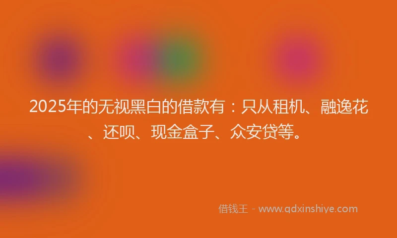 2025年的无视黑白的借款有：只从租机、融逸花、还呗、现金盒子、众安贷等。