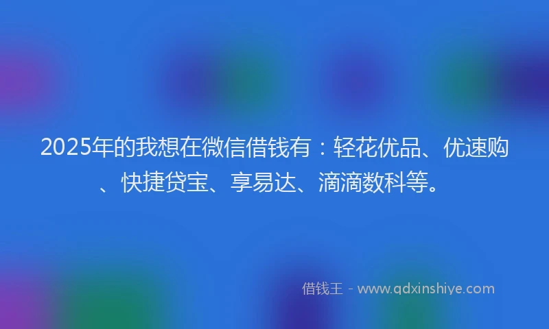 2025年的我想在微信借钱有：轻花优品、优速购、快捷贷宝、享易达、滴滴数科等。