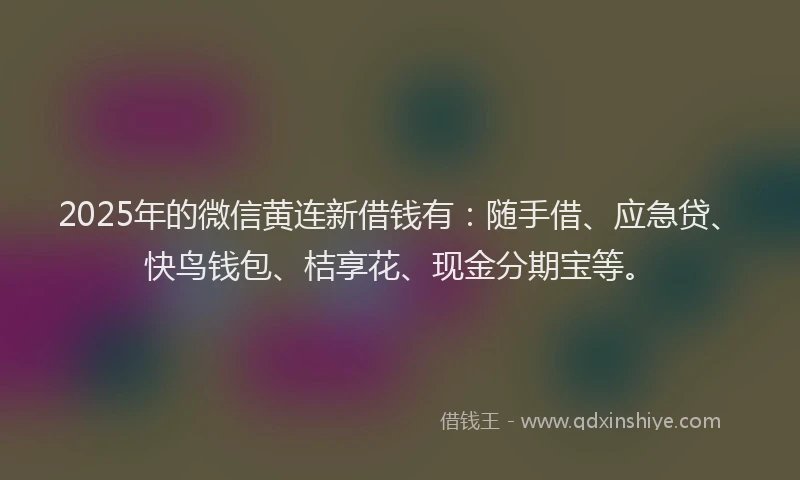 2025年的微信黄连新借钱有：随手借、应急贷、快鸟钱包、桔享花、现金分期宝等。