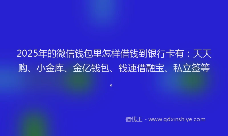 2025年的微信钱包里怎样借钱到银行卡有：天天购、小金库、金亿钱包、钱速借融宝、私立签等。