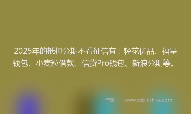 2025年的抵押分期不看征信有：轻花优品、福星钱包、小麦粒借款、信贷Pro钱包、新浪分期等。