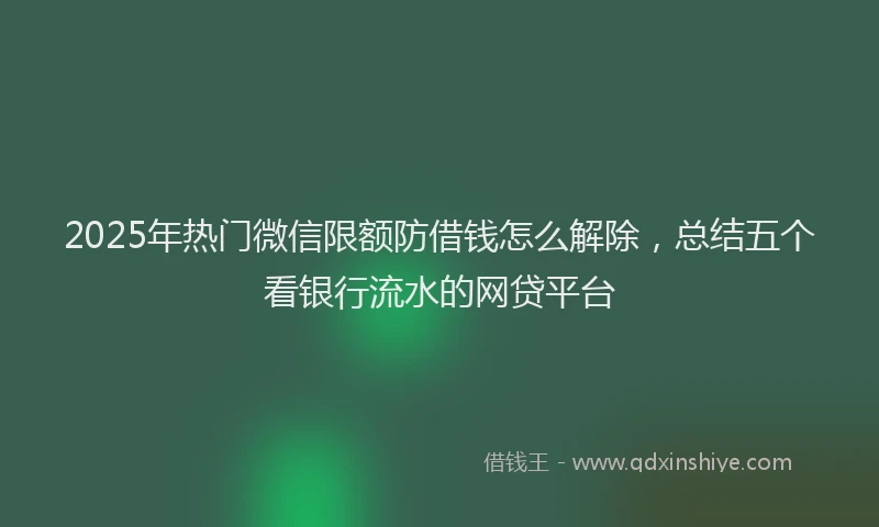 2025年热门微信限额防借钱怎么解除，总结五个看银行流水的网贷平台