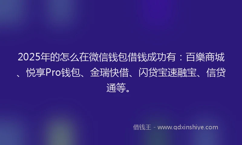 2025年的怎么在微信钱包借钱成功有：百樂商城、悦享Pro钱包、金瑞快借、闪贷宝速融宝、信贷通等。