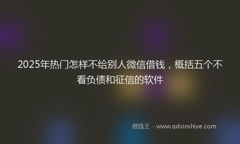 2025年热门怎样不给别人微信借钱，概括五个不看负债和征信的软件