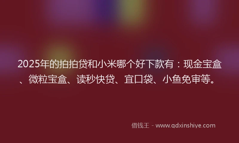 2025年的拍拍贷和小米哪个好下款有：现金宝盒、微粒宝盒、读秒快贷、宜口袋、小鱼免审等。