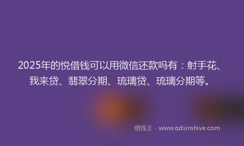 2025年的悦借钱可以用微信还款吗有：射手花、我来贷、翡翠分期、琉璃贷、琉璃分期等。