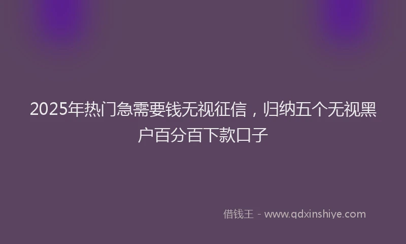 2025年热门急需要钱无视征信，归纳五个无视黑户百分百下款口子