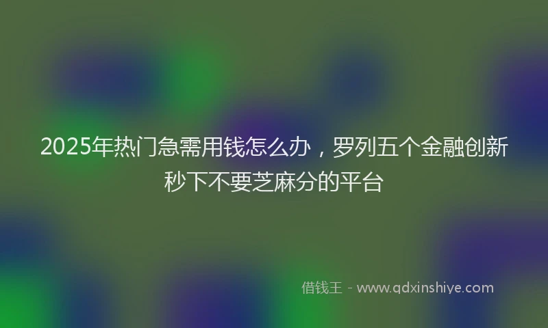 2025年热门急需用钱怎么办，罗列五个金融创新秒下不要芝麻分的平台