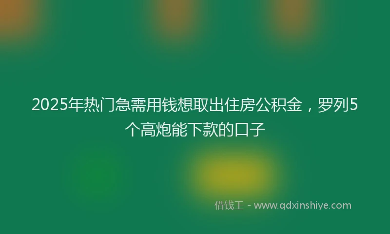 2025年热门急需用钱想取出住房公积金，罗列5个高炮能下款的口子