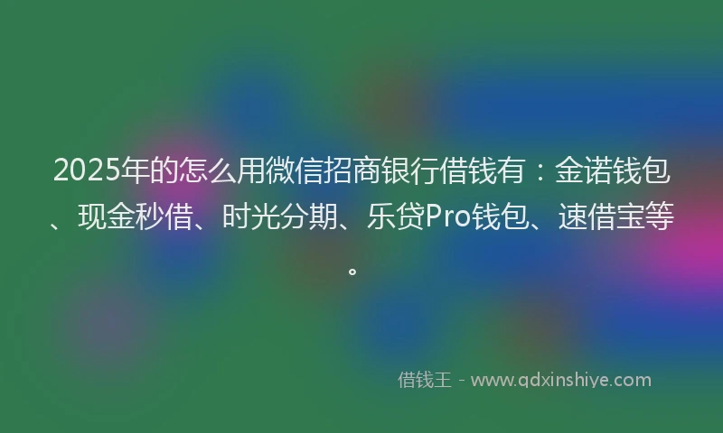 2025年的怎么用微信招商银行借钱有：金诺钱包、现金秒借、时光分期、乐贷Pro钱包、速借宝等。