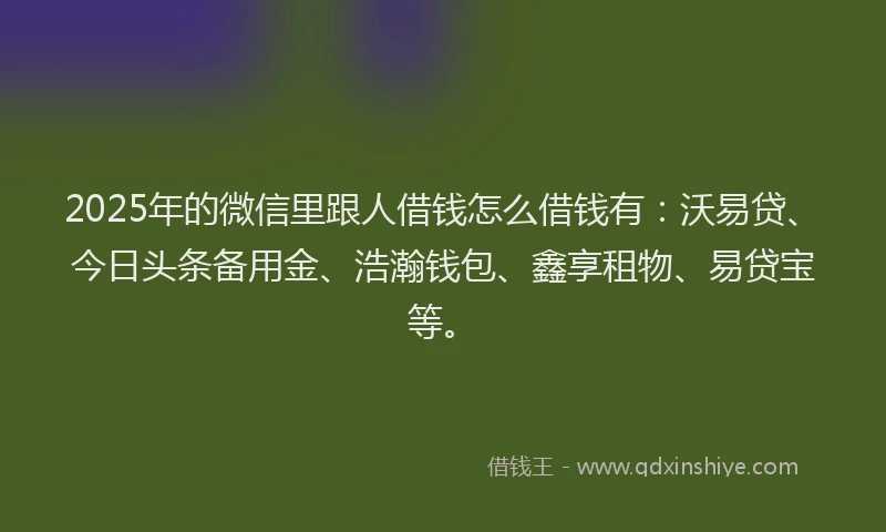 2025年的微信里跟人借钱怎么借钱有：沃易贷、今日头条备用金、浩瀚钱包、鑫享租物、易贷宝等。