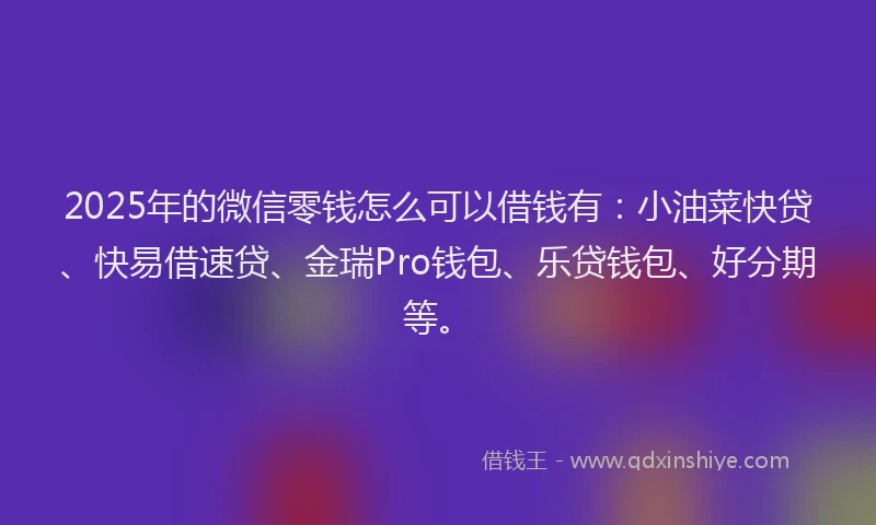 2025年的微信零钱怎么可以借钱有：小油菜快贷、快易借速贷、金瑞Pro钱包、乐贷钱包、好分期等。