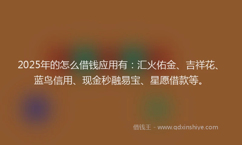 2025年的怎么借钱应用有：汇火佑金、吉祥花、蓝鸟信用、现金秒融易宝、星愿借款等。