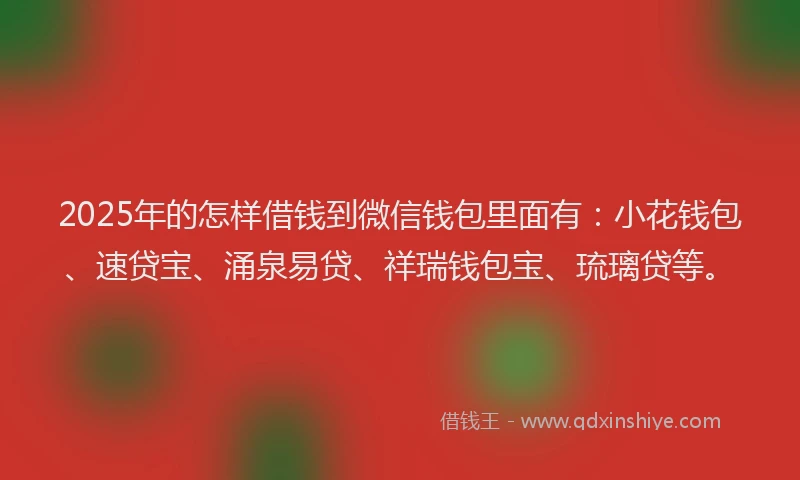 2025年的怎样借钱到微信钱包里面有：小花钱包、速贷宝、涌泉易贷、祥瑞钱包宝、琉璃贷等。