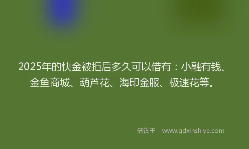 2025年的快金被拒后多久可以借有：小融有钱、金鱼商城、葫芦花、海印金服、极速花等。