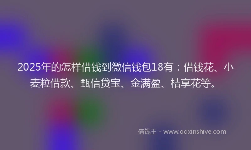 2025年的怎样借钱到微信钱包18有：借钱花、小麦粒借款、甄信贷宝、金满盈、桔享花等。