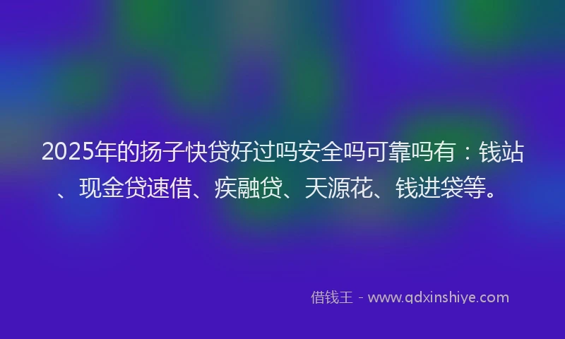 2025年的扬子快贷好过吗安全吗可靠吗有：钱站、现金贷速借、疾融贷、天源花、钱进袋等。
