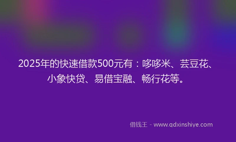 2025年的快速借款500元有：哆哆米、芸豆花、小象快贷、易借宝融、畅行花等。