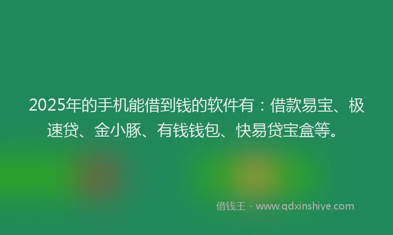 2025年的手机能借到钱的软件有：借款易宝、极速贷、金小豚、有钱钱包、快易贷宝盒等。