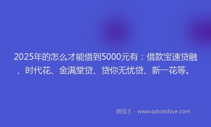 2025年的怎么才能借到5000元有：借款宝速贷融、时代花、金满堂贷、贷你无忧贷、新一花等。