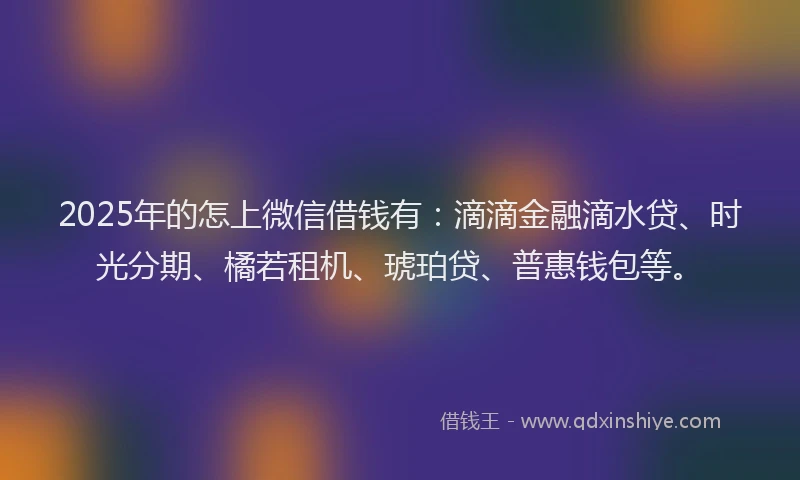 2025年的怎上微信借钱有：滴滴金融滴水贷、时光分期、橘若租机、琥珀贷、普惠钱包等。