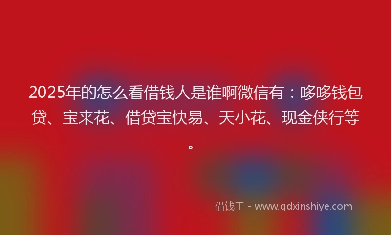 2025年的怎么看借钱人是谁啊微信有：哆哆钱包贷、宝来花、借贷宝快易、天小花、现金侠行等。
