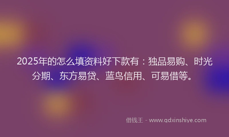 2025年的怎么填资料好下款有：独品易购、时光分期、东方易贷、蓝鸟信用、可易借等。