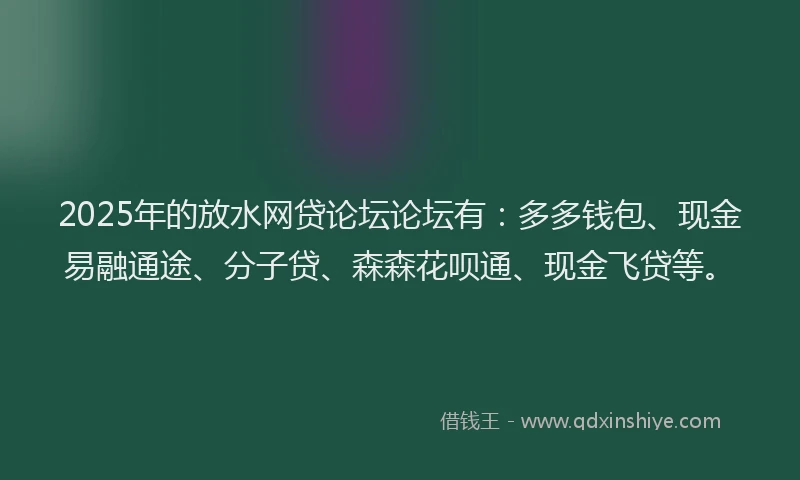 2025年的放水网贷论坛论坛有：多多钱包、现金易融通途、分子贷、森森花呗通、现金飞贷等。
