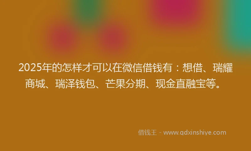2025年的怎样才可以在微信借钱有：想借、瑞耀商城、瑞泽钱包、芒果分期、现金直融宝等。