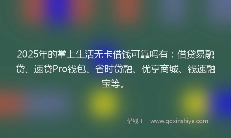 2025年的掌上生活无卡借钱可靠吗有：借贷易融贷、速贷Pro钱包、省时贷融、优享商城、钱速融宝等。