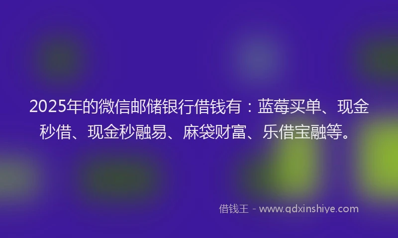 2025年的微信邮储银行借钱有：蓝莓买单、现金秒借、现金秒融易、麻袋财富、乐借宝融等。