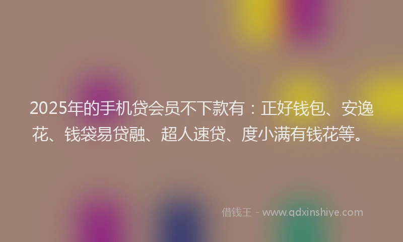 2025年的手机贷会员不下款有：正好钱包、安逸花、钱袋易贷融、超人速贷、度小满有钱花等。