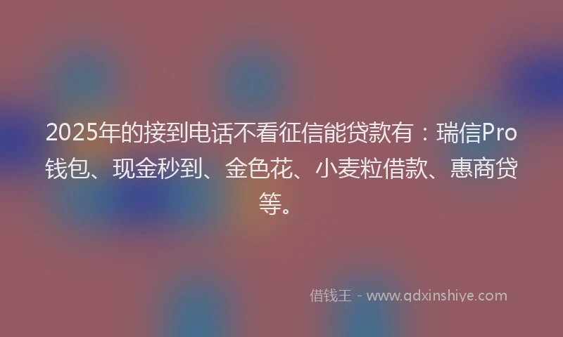 2025年的接到电话不看征信能贷款有：瑞信Pro钱包、现金秒到、金色花、小麦粒借款、惠商贷等。