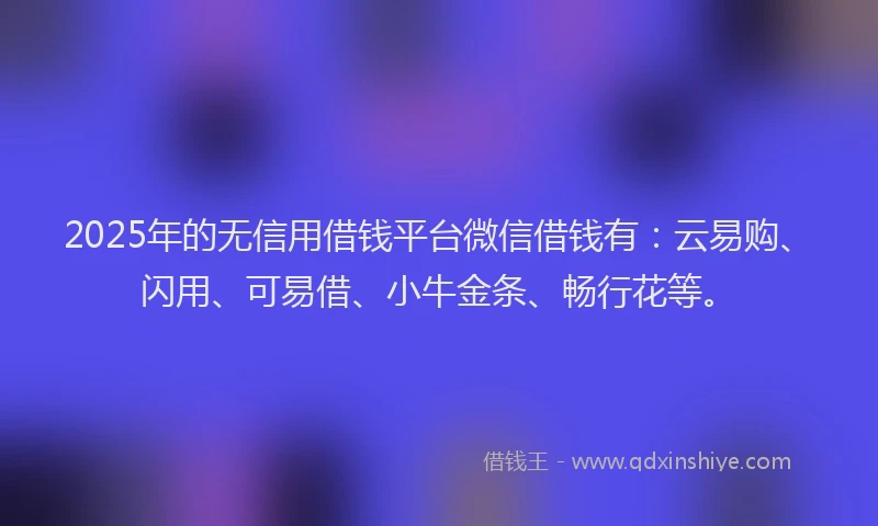 2025年的无信用借钱平台微信借钱有：云易购、闪用、可易借、小牛金条、畅行花等。
