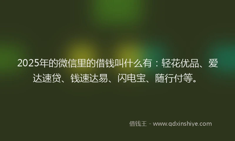 2025年的微信里的借钱叫什么有：轻花优品、爱达速贷、钱速达易、闪电宝、随行付等。