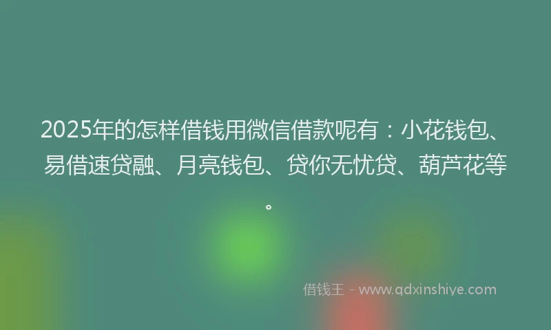 2025年的怎样借钱用微信借款呢有：小花钱包、易借速贷融、月亮钱包、贷你无忧贷、葫芦花等。