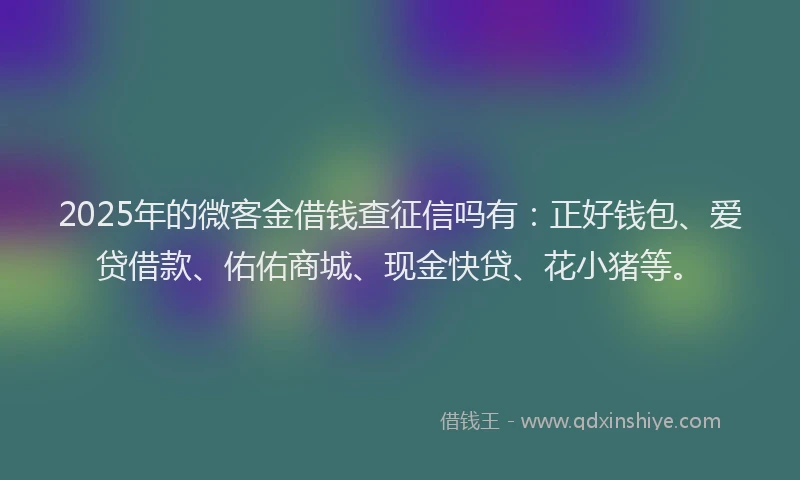 2025年的微客金借钱查征信吗有：正好钱包、爱贷借款、佑佑商城、现金快贷、花小猪等。